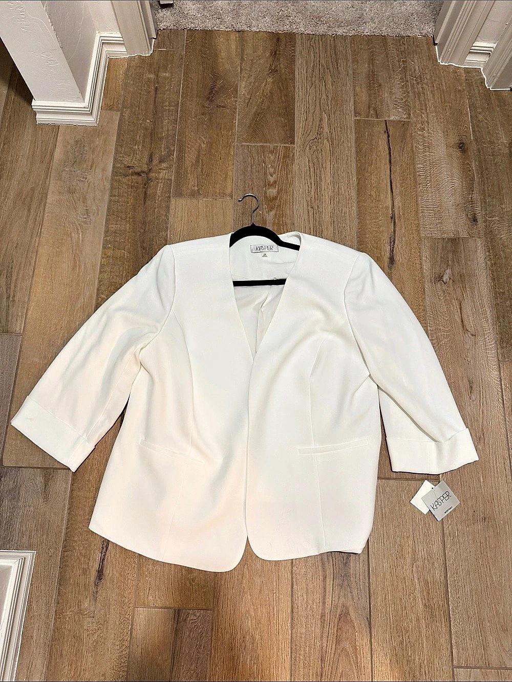 Kasper Open Front 3/4-Sleeve Blazer White